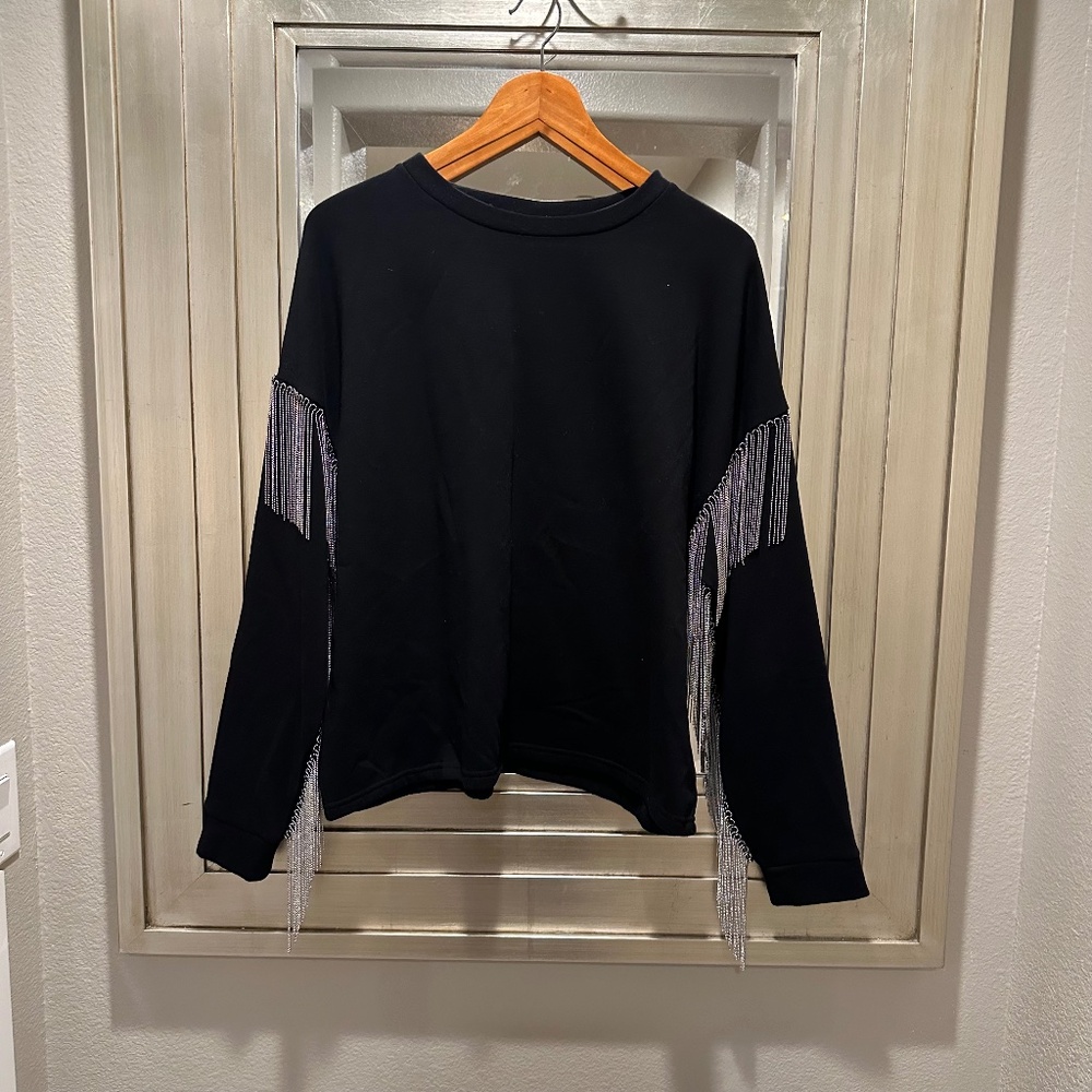 H&M long sleeve crew neck sweater shirt with metal fringe